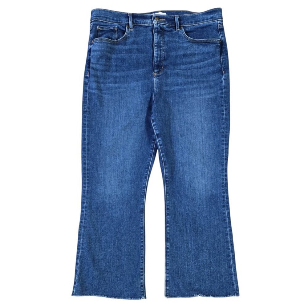 LOFT The Kick Crop Medium Wash High Rise Raw Hem Jeans Capsule Stretch 607013